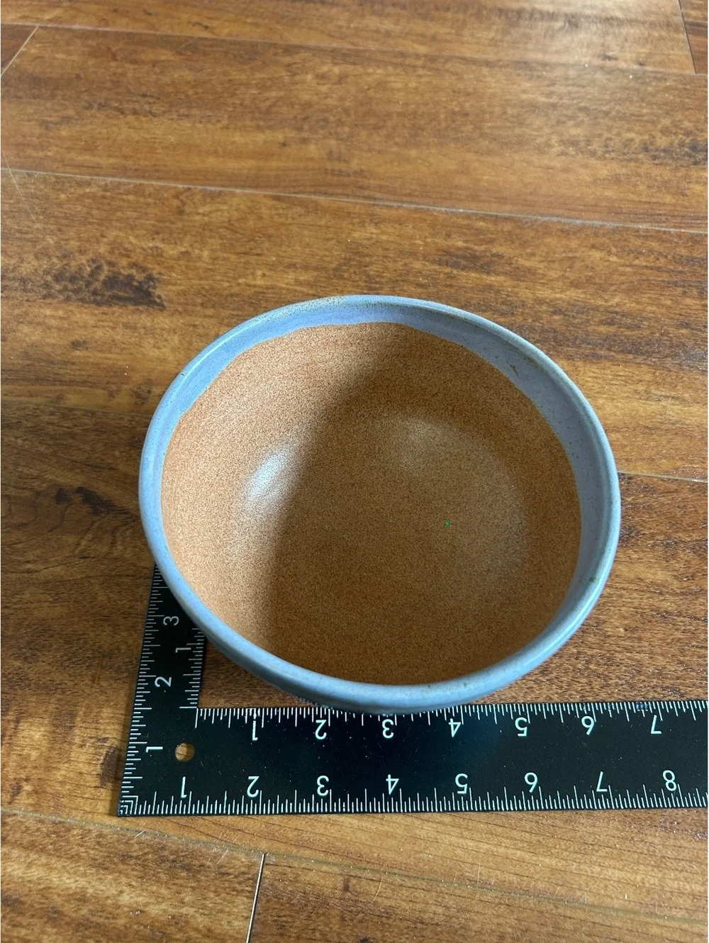 Handmade Ceramic Bowl with Blue Exterior and Brown Interior